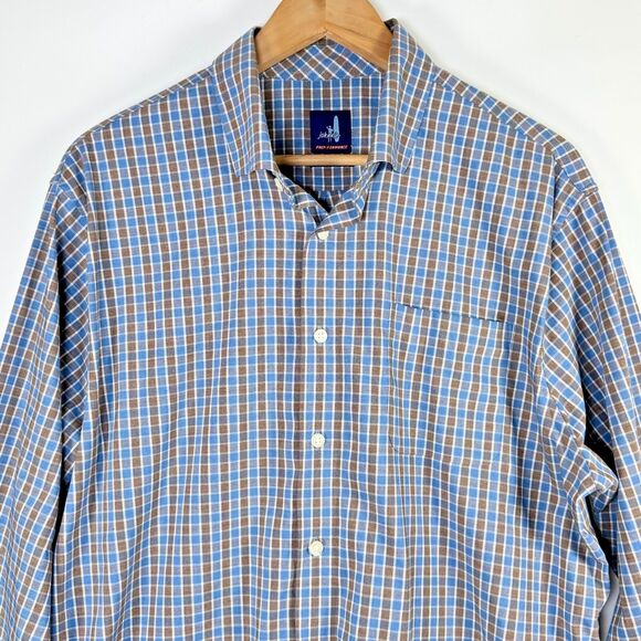 Johnnie-O Prep-Formance Stretch Shirt Mens Large Blue Plaid Performance Casual - Picture 2 of 15
